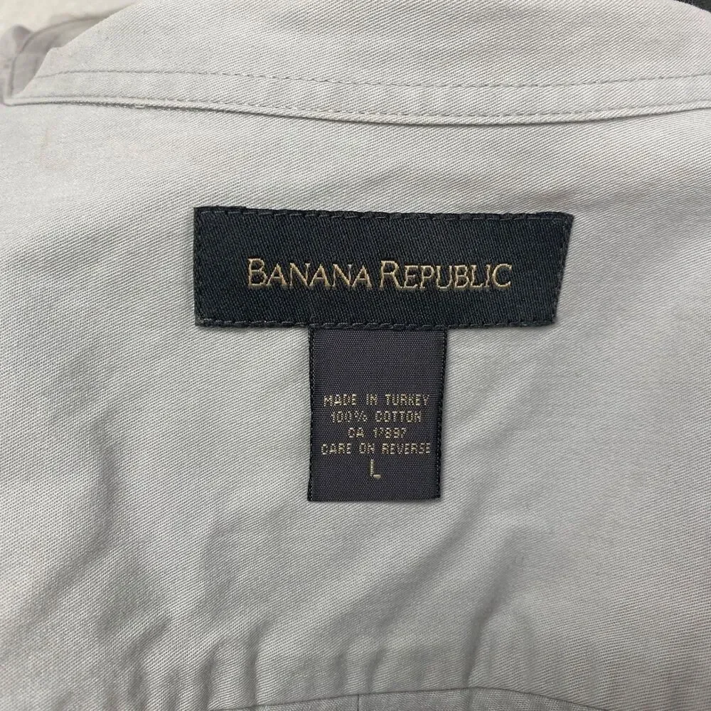 Banana Republic Gray Twill Cotton Mens Shirt Large Long Sleeves Button Down